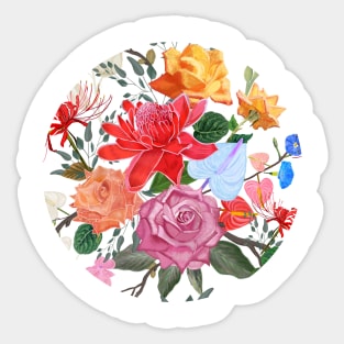 Tropical flowers and roses artistic flower Sticker